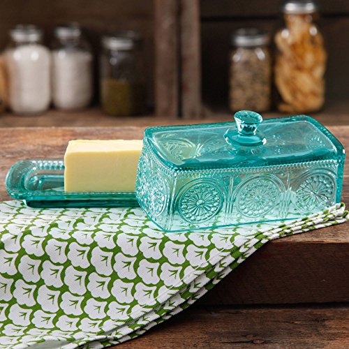 The Pioneer Woman Adeline Glass Butter Dish - Teal