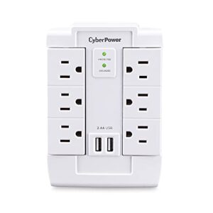 cyberpower csp600wsurc2 surge protector, 1200j/125v, 6 swivel outlets, 2 usb charging ports, wall tap design, white