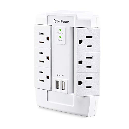 CyberPower CSP600WSURC2 Surge Protector, 1200J/125V, 6 Swivel Outlets, 2 USB Charging Ports, Wall Tap Design, White