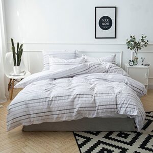 Merryfeel Seersucker Duvet Cover Set Queen Size, 100% Cotton Yarn Dyed Seersucker Stripe Duvet Cover with Pillowshams,3 Pieces Bedding Set - Full/Queen