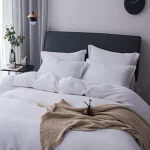 Merryfeel Waffle Duvet Cover Set,100% Cotton Waffle Weave Textured Duvet Cover Set - Full/Queen White