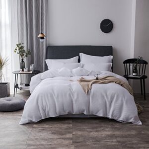 Merryfeel Waffle Duvet Cover Set,100% Cotton Waffle Weave Textured Duvet Cover Set - Full/Queen White