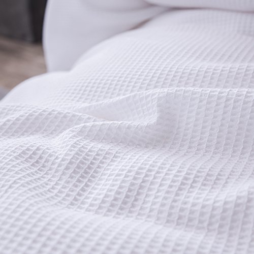 Merryfeel Waffle Duvet Cover Set,100% Cotton Waffle Weave Textured Duvet Cover Set - Full/Queen White