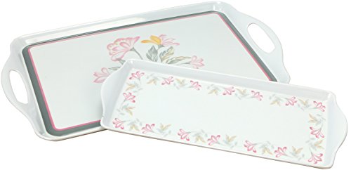 Reston Lloyd Set of 2, Pink Trio Corelle Coordinates Rectangular and Tidbit Serving Tray Set