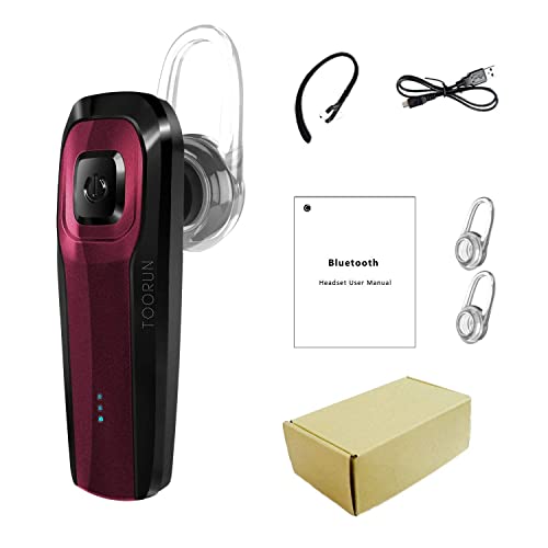 TOORUN Bluetooth Earpiece, M26 Bluetooth Headset Handsfree Wireless Headphone with Noise Cancelling and Microphone Compatible for Android iPhone Cell Phone Laptop - Red