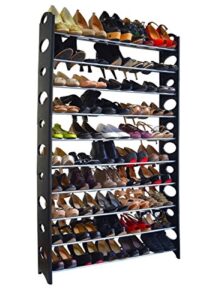 crazyworld 10 tier stainless steel shoe rack / ribbon storage stackable shelves, holds 50 pairs of shoes,60.6" x 38.2" x 7.5" ,black & silver