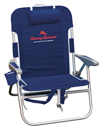 Tommy Bahama Big Boy 4-Position Folding 13" High Seat Backpack Beach or Camping Chair, Aluminum, Navy