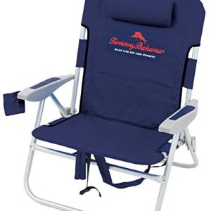 Tommy Bahama Big Boy 4-Position Folding 13" High Seat Backpack Beach or Camping Chair, Aluminum, Navy