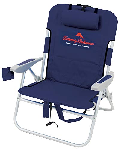 Tommy Bahama Big Boy 4-Position Folding 13" High Seat Backpack Beach or Camping Chair, Aluminum, Navy