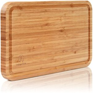 bamboo cutting board with juice groove - convenient size 8”x13” | extra thick board | serving tray | food plating - kitchen essentials for new home