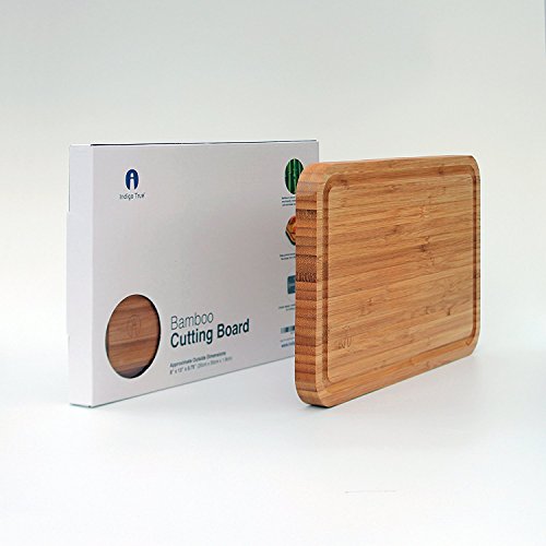 Bamboo Cutting Board with Juice Groove - Convenient Size 8”x13” | Extra Thick Board | Serving Tray | Food Plating - Kitchen Essentials for New Home