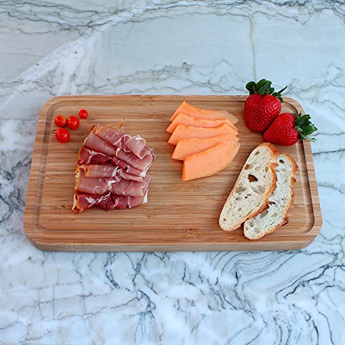 Bamboo Cutting Board with Juice Groove - Convenient Size 8”x13” | Extra Thick Board | Serving Tray | Food Plating - Kitchen Essentials for New Home