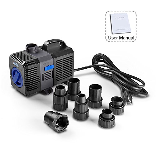 Flexzion Pond Pump Submersible (1400GPH) Adjustable Flow Inline Aquarium Fountain Waterfall Koi Fish Salt Fresh Water Filter with Set of Outlet Adapter