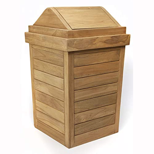 Sporty's Outdoor Kitchen Teak Wood Weather Resistant Garbage Can Waste Bin