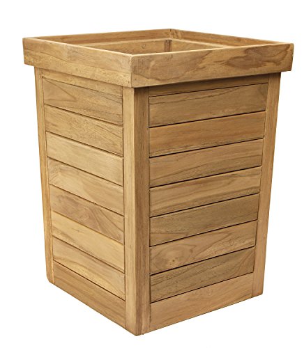 Sporty's Outdoor Kitchen Teak Wood Weather Resistant Garbage Can Waste Bin