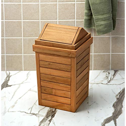 Sporty's Outdoor Kitchen Teak Wood Weather Resistant Garbage Can Waste Bin