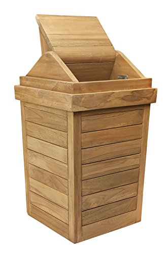 Sporty's Outdoor Kitchen Teak Wood Weather Resistant Garbage Can Waste Bin