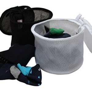 Mesh Laundry Bags - Set of 5 (2 Large, 1 Medium & 2 Premium Round Double Layer Wash Bags - White & Black) for Delicates, Reusable Face Masks, Socks, Baby Items and Laundry Travel Organization