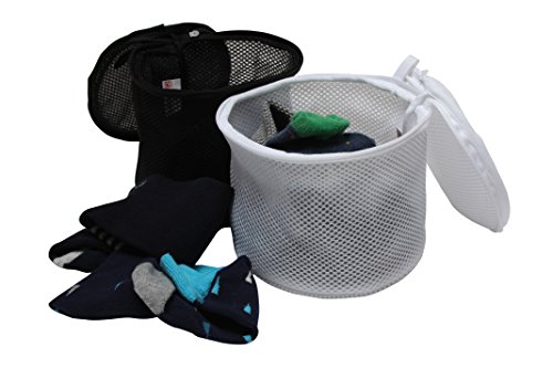 Mesh Laundry Bags - Set of 5 (2 Large, 1 Medium & 2 Premium Round Double Layer Wash Bags - White & Black) for Delicates, Reusable Face Masks, Socks, Baby Items and Laundry Travel Organization