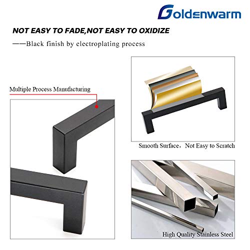 Goldenwarm 10 Pack Black Square Bar Cabinet Pull Drawer Handle Stainless Steel Modern Hardware for Kitchen and Bathroom Cabinets Cupboard,Center to Center 5in(128mm) Kitchen Cupboard Handles