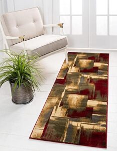 unique loom barista collection area rug - timor (2' 2" x 6' 1" runner, multi/ red)