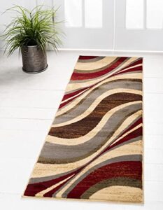 unique loom barista collection area rug - ngada (2' 2" x 6' 1" runner, beige/ red)