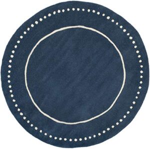 safavieh bella collection area rug - 5' round, navy blue & ivory, handmade dotted border wool, ideal for high traffic areas in living room, bedroom (bel151g)