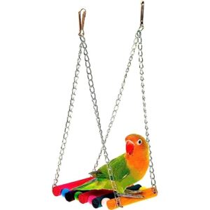 sungrow parrot cage hammock swing, colorful wooden swing with metal chain and clasp, 1 pack