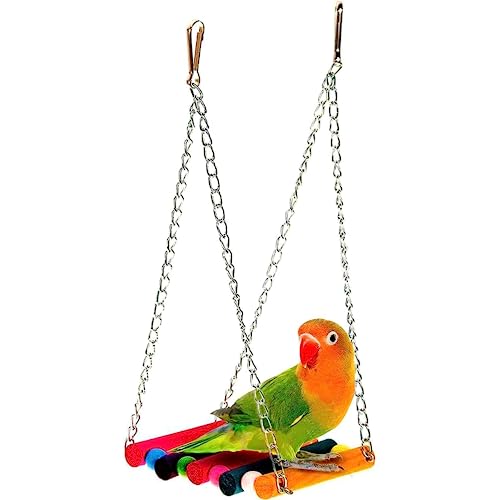 SunGrow Parrot Cage Hammock Swing, Colorful Wooden Swing with Metal Chain and Clasp, 1 Pack