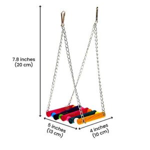 SunGrow Parrot Cage Hammock Swing, Colorful Wooden Swing with Metal Chain and Clasp, 1 Pack