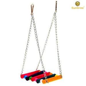 SunGrow Parrot Cage Hammock Swing, Colorful Wooden Swing with Metal Chain and Clasp, 1 Pack