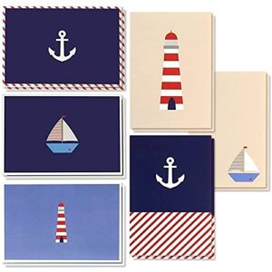 48 pack all occasion assorted blank note cards greeting card bulk box set - nautical sea with envelopes included 4 x 6 inches