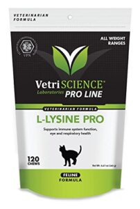 vetriscience l-lysine pro for cats - immune system support for felines - 120 small soft chews