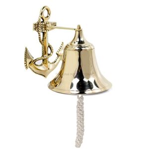 nagina international 9" premium brass polished decorative ornamental anchor bell | pirate's decorative ship's bell | maritime ocean home decor | beach house metal bell