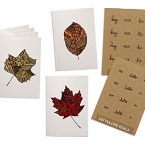 Zentangle Autumn Leaves Fall Note Cards - 24 Greeting Cards with Envelopes and Brown Kraft Sticker Seals - Perfect as Fall Thank You Cards