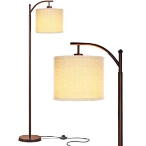 brightech montage led floor lamp – modern floor lamp for living rooms & office, tall lamp with arc hanging shade – standing lamp for bedroom reading, mid-century pole lamp for farmhouse style - bronze