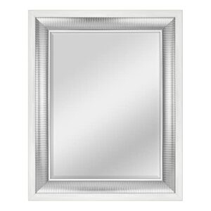 mcs large wall mirror, modern rectangle mirror home decor for living room, bedroom, or bathroom, 24.5 by 30.5 inch, white/woven silver