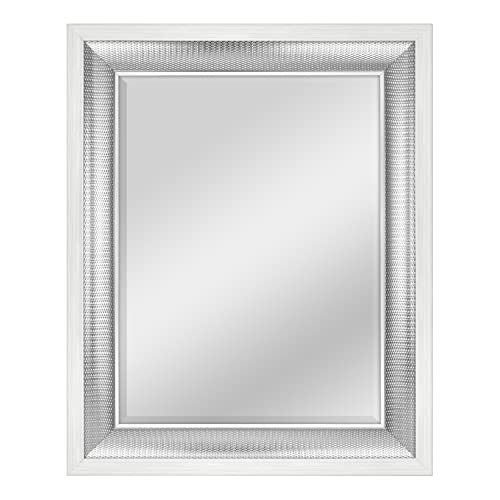 MCS Large Wall Mirror, Modern Rectangle Mirror Home Decor for Living Room, Bedroom, or Bathroom, 24.5 by 30.5 Inch, White/Woven Silver