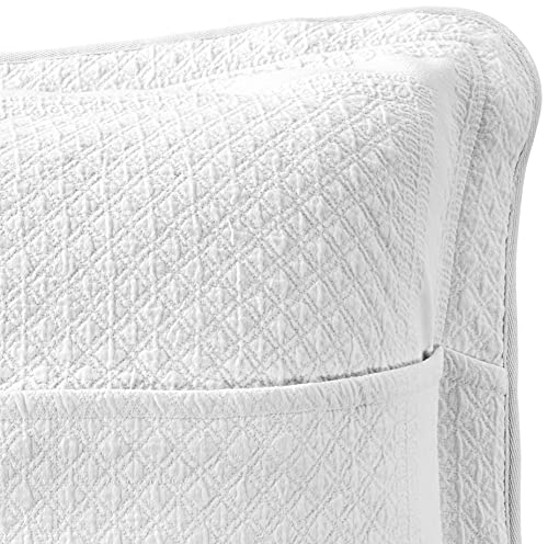 HISTORIC CHARLESTON King Charles Classic European Matelasse Cotton Decorative Pillow Case, Euro Sham (26" x 26"), White