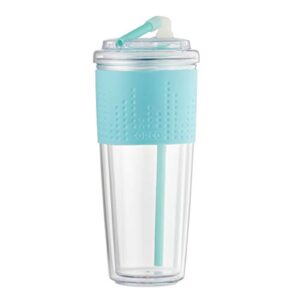 Copco Lock-n-Roll Double Wall Tritian Spill-Proof Tumbler with Soft Grip Sleeve and Patented Flip Up Straw, 20-Ounce, Teal