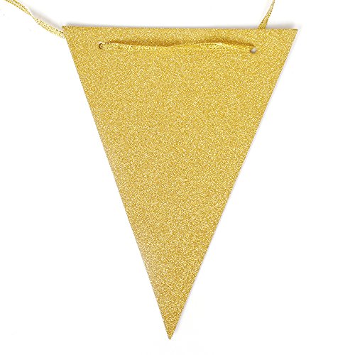 ZOOYOO 20 Feet Gold Glitter Pennant Banner, Paper Triangle Flags Bunting for Baby Birthday Party, Wedding Decor, Baby Shower, 30pcs Flags, Pack of 1(One 20 Feet or Two 10 Feet)