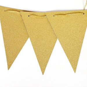 ZOOYOO 20 Feet Gold Glitter Pennant Banner, Paper Triangle Flags Bunting for Baby Birthday Party, Wedding Decor, Baby Shower, 30pcs Flags, Pack of 1(One 20 Feet or Two 10 Feet)