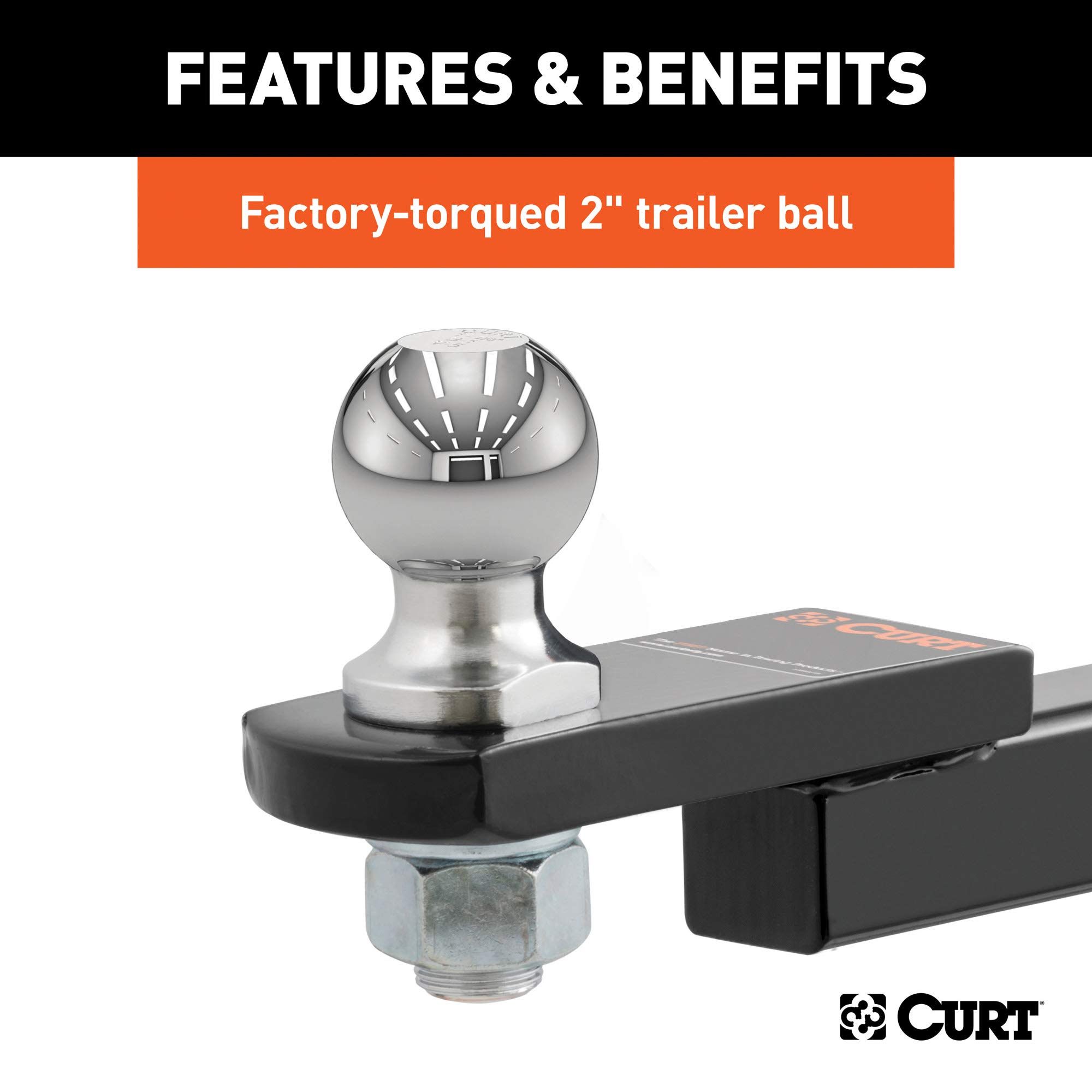 CURT 45147 Trailer Hitch Mount, 2-Inch Ball, Pin, Fits 1-1/4-In Receiver, 3,500 lbs, 3/4" Rise , Black