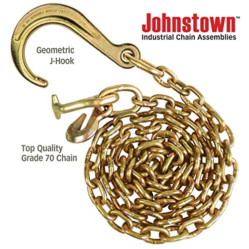 VULCAN Johnstown Tow Chain with 8 Inch Forged J Hook and T Hook - Grade 70 Chain - 6 Foot - 4,700 Pound Safe Working Load