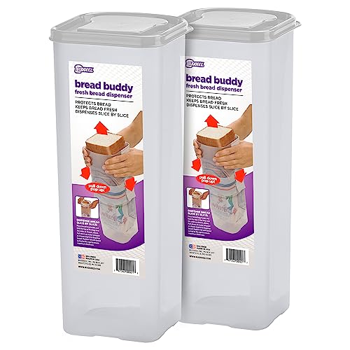 Buddeez Bread Buddy Bread Box – Bread Container & Bread Storage for Kitchen Counter, Sandwich Bread Holder, Bread Saver & Bread Keeper, Bread Bin & Breadbox Countertop Storage, White Lid, (2 Pack)