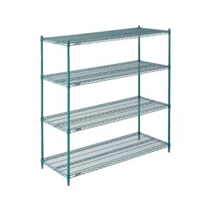 nexel poly-green adjustable wire shelving unit, 4 tier, heavy duty commerical storage organizer wire rack, 24" x 60" x 63", green