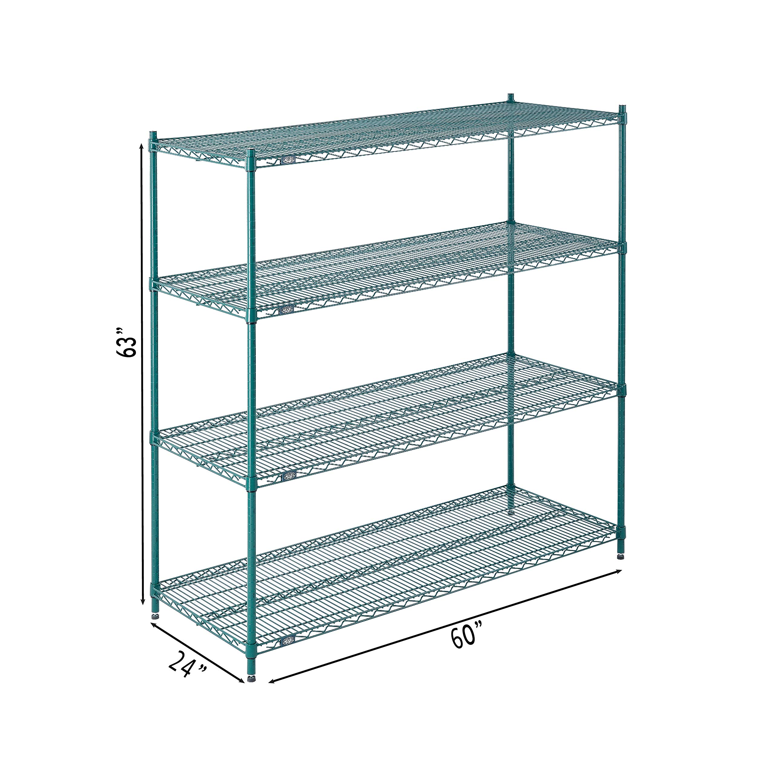 Nexel Poly-Green Adjustable Wire Shelving Unit, 4 Tier, Heavy Duty Commerical Storage Organizer Wire Rack, 24" x 60" x 63", Green