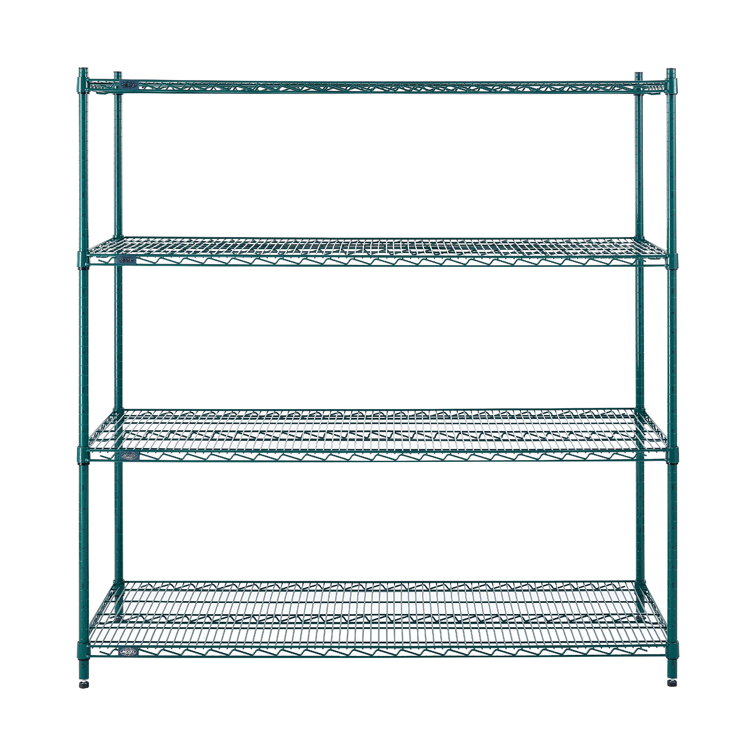 Nexel Poly-Green Adjustable Wire Shelving Unit, 4 Tier, Heavy Duty Commerical Storage Organizer Wire Rack, 24" x 60" x 63", Green