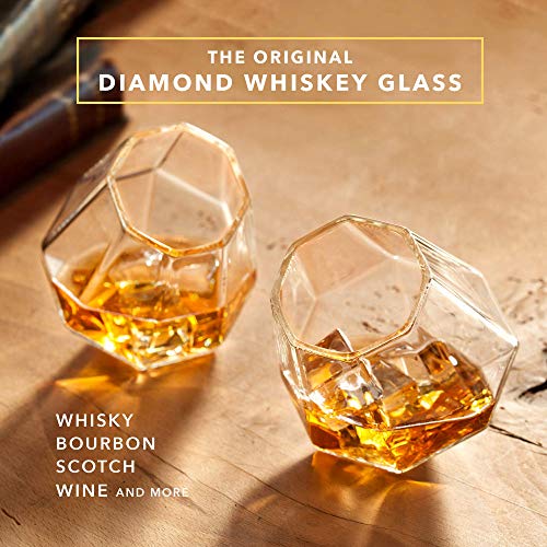 Dragon Glassware Whiskey Glasses, Clear Diamond Shaped Cocktail Barware, Unique Drinkware for Wine and Bourbon, Naturally Aerates, 10 oz Capacity, Set of 2