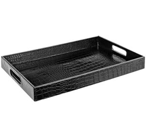 home redefined 18”x12” rectangle alligator faux leather decorative serving tray with handles, black